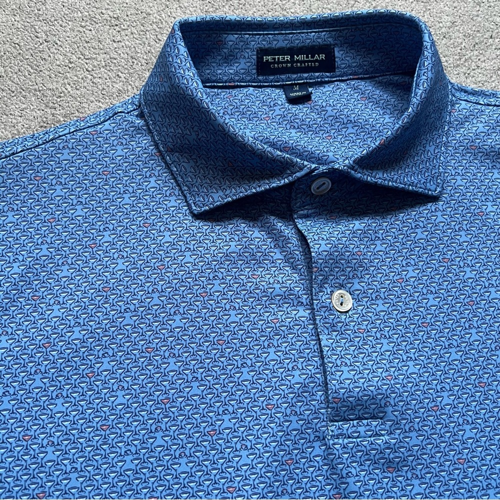 Peter Millar Shirt Mens Medium Blue Golf Performance Crown Crafted Polo Martini